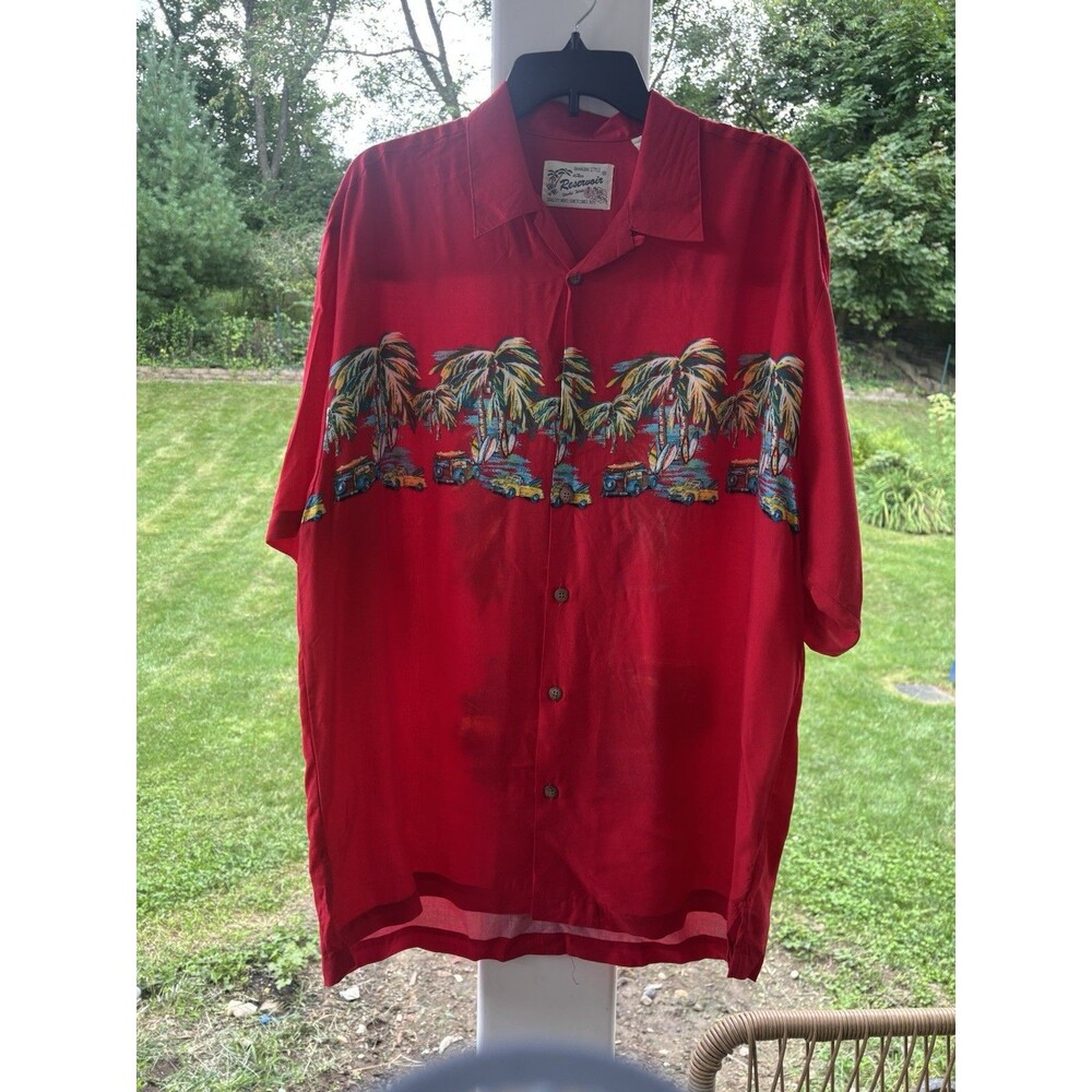 Men’s 90’s y2K Hawaiian Shirt Authentic Large Red Surfboards Maui Oahu